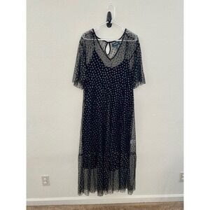 ModCloth Black Sheer Polka Dot Maxi Dress Mesh Overlay Whimsigoth Romantic Large